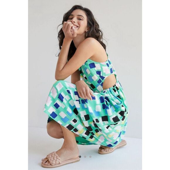 Anthropologie Corey Lynn Calter Abstract Midi Dress Cutout Size M - Picture 3 of 14